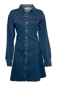Long Sleeve Fit and Flare Denim Mini Dress - Clove & Ivy