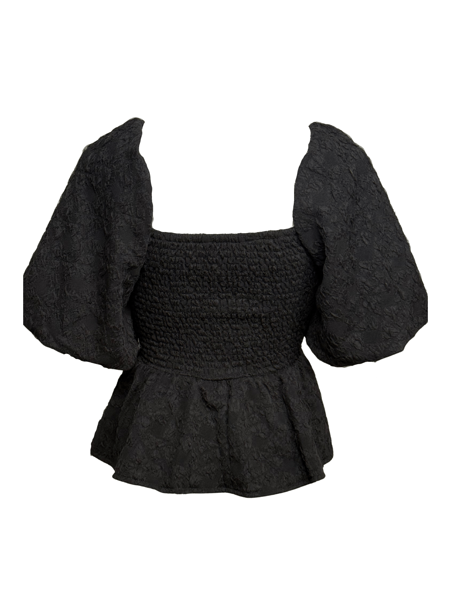 Black Balloon Sleeve Jacquard Top - Clove & Ivy