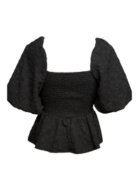 Black Balloon Sleeve Jacquard Top - Clove & Ivy
