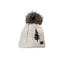 BEIGE KNIT POM HAT WITH EMBROIDERED TREE - Clove & Ivy