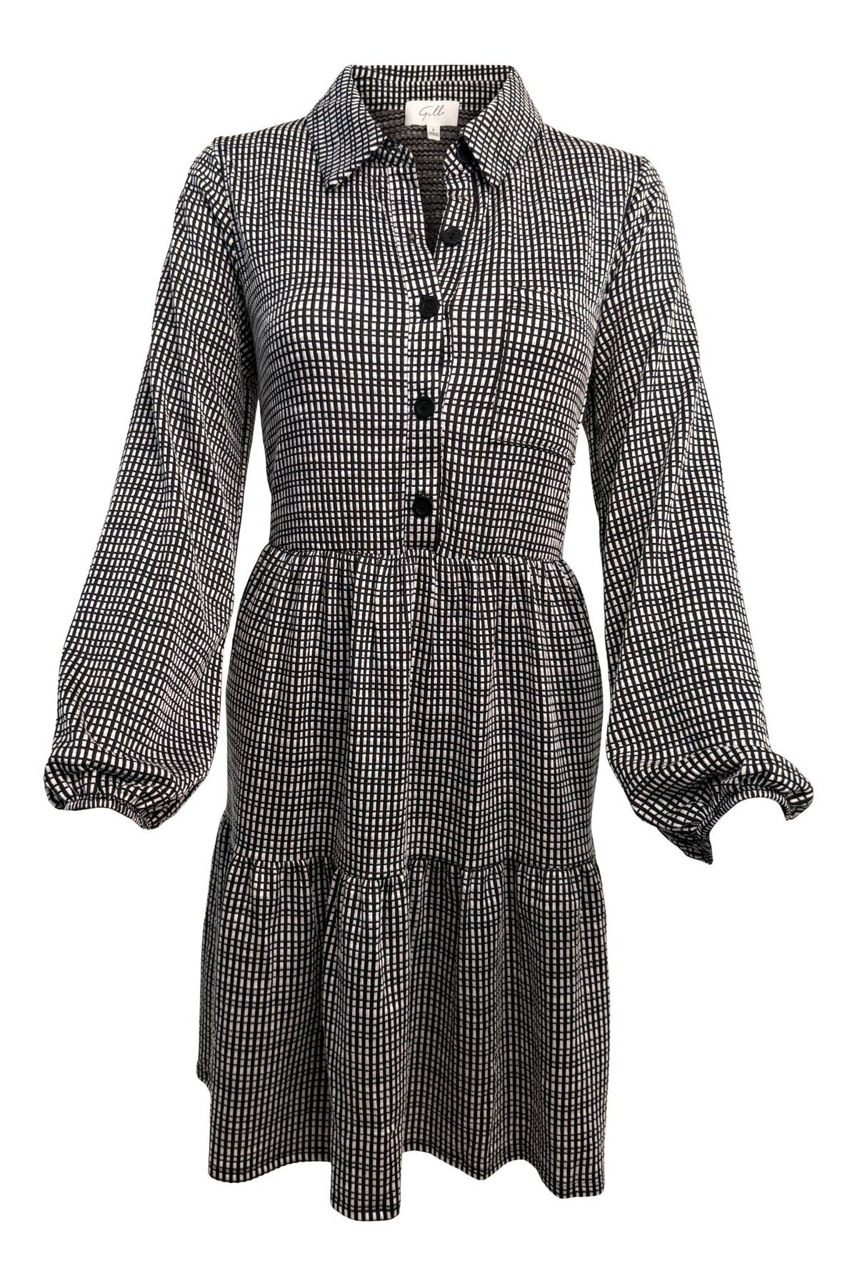 Black and White Collared Gingham Mini Dress