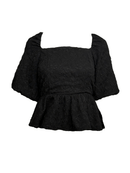 Black Balloon Sleeve Jacquard Top - Clove & Ivy