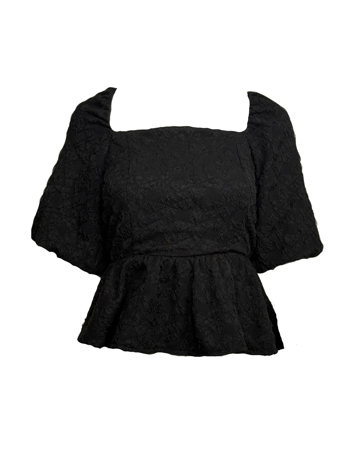 Black Balloon Sleeve Jacquard Top - Clove & Ivy