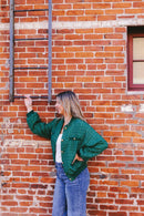Metallic Green Tweed Bomber Jacket - Clove & Ivy