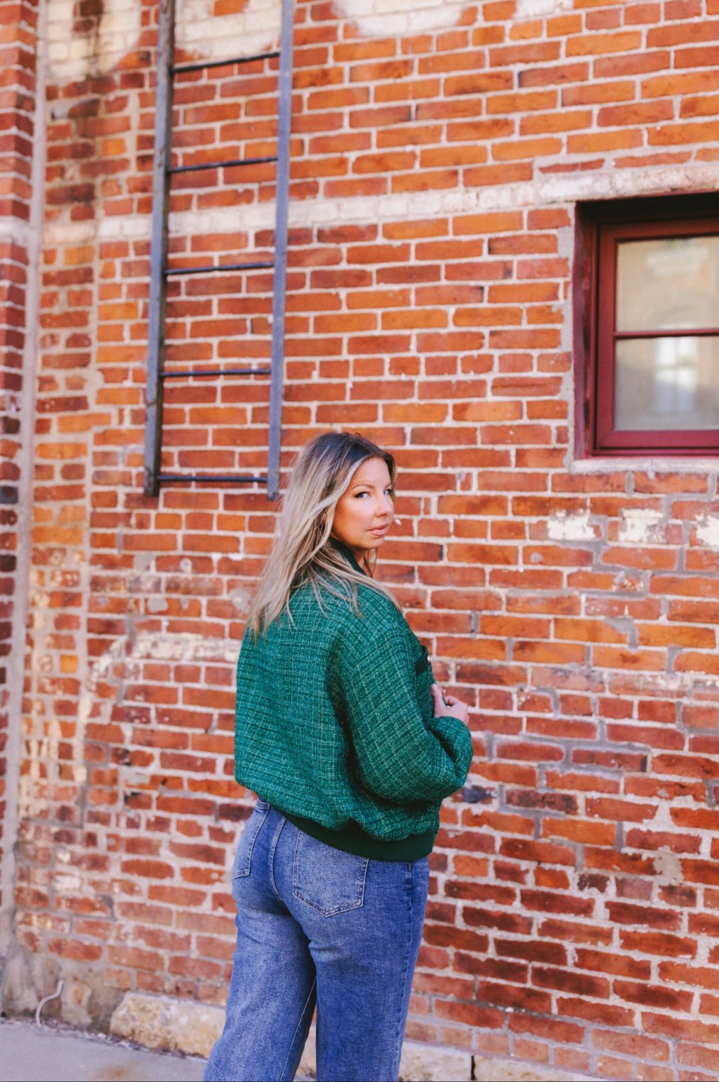Metallic Green Tweed Bomber Jacket - Clove & Ivy