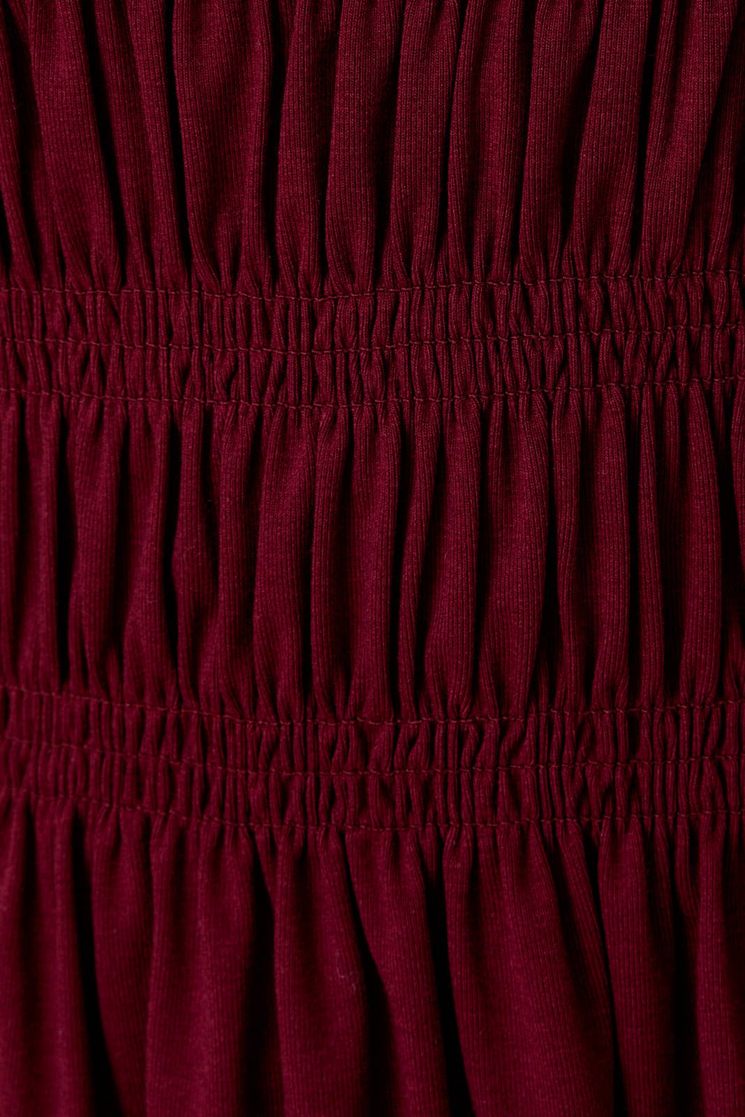 BURGANDY ROUND NECK LONG SLEEVE SMOCKED TOP - Clove & Ivy