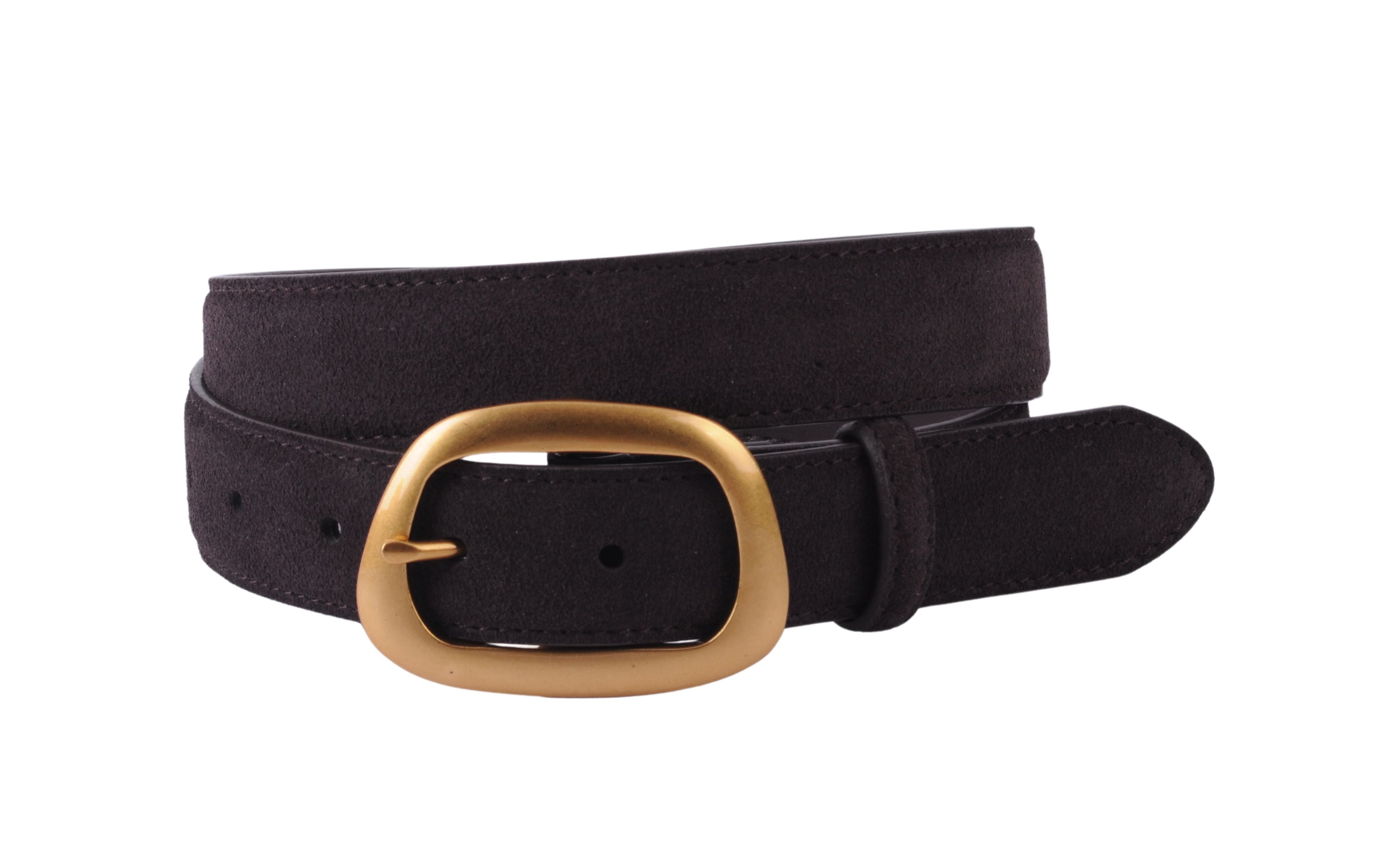 Chocolate Brown Suede Belt with Gold Buckle