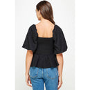 Black Balloon Sleeve Jacquard Top - Clove & Ivy
