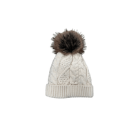 BEIGE KNIT POM HAT WITH EMBROIDERED TREE - Clove & Ivy