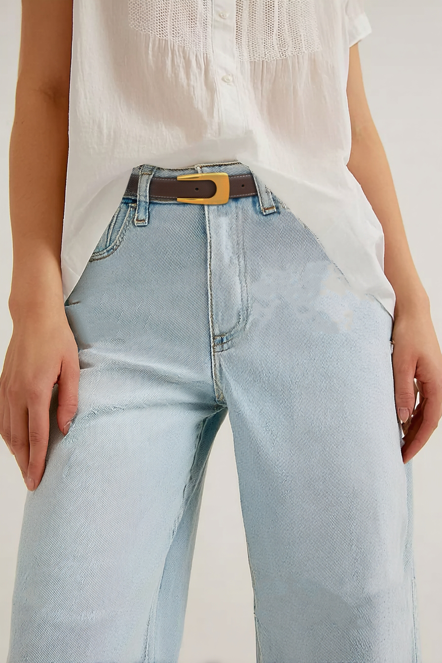 Reversible Leather Belt with Asymmetrical Buckle