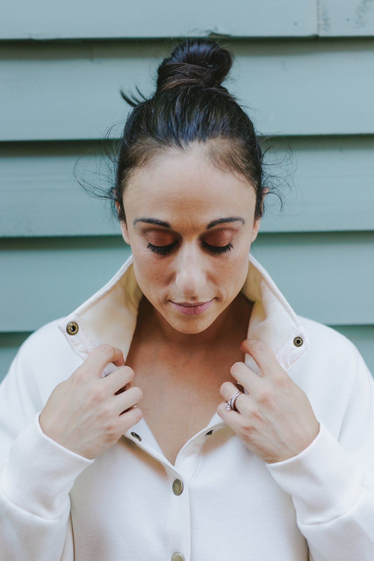 Cream High Neck Button Front Sweatshirt