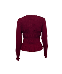 BURGANDY ROUND NECK LONG SLEEVE SMOCKED TOP - Clove & Ivy
