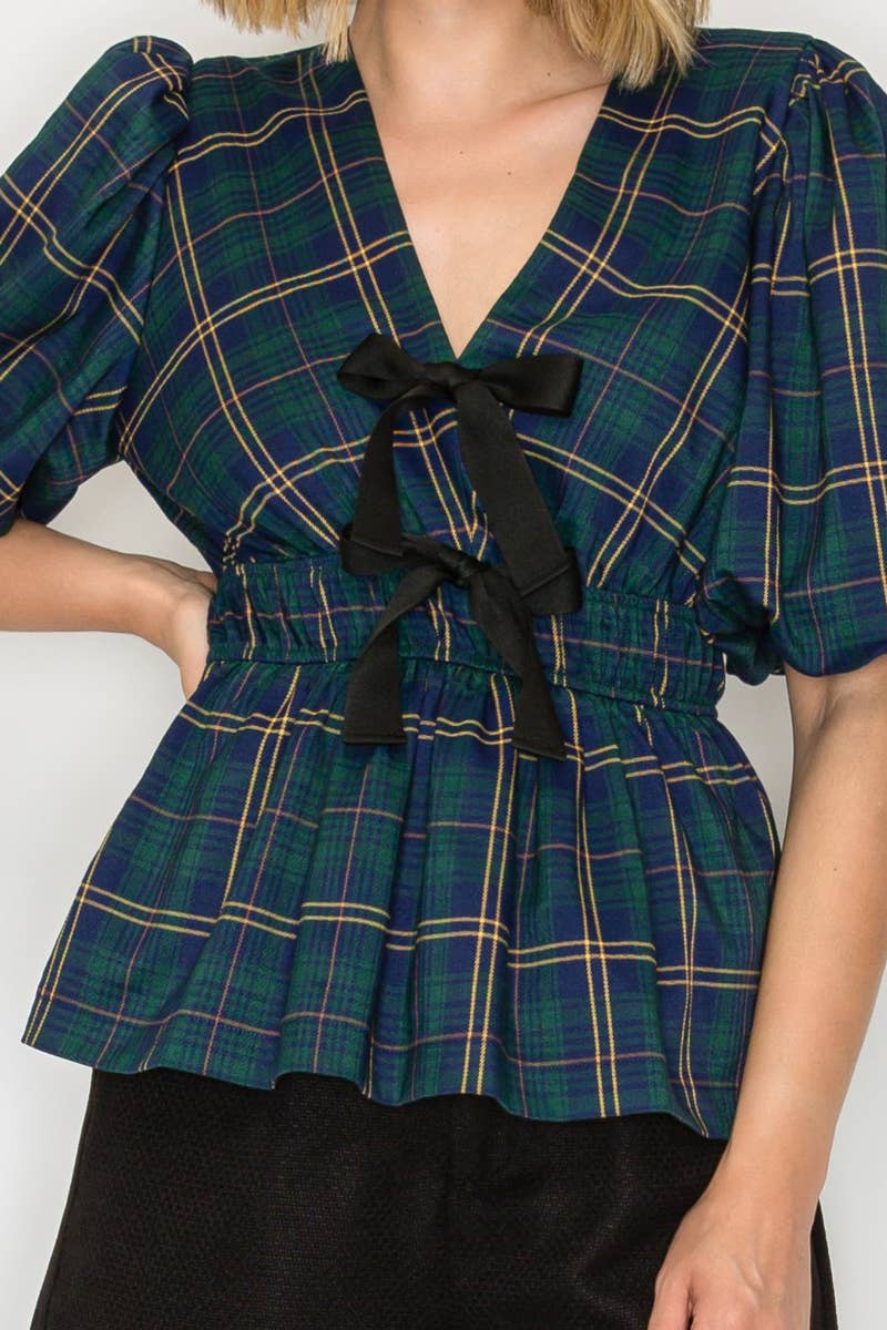 Eloise Green Tartan Peplum Top