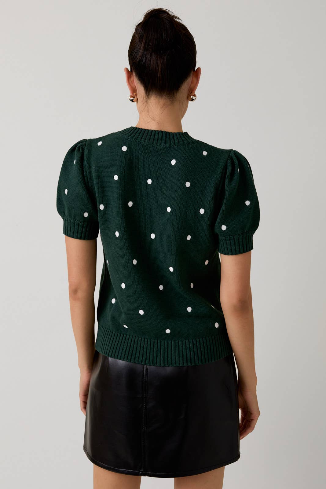 PUFF SHORT SLEEVE POLKA DOT SWEATER - PLUM, BLACK & HUNTER GREEN - Clove & Ivy