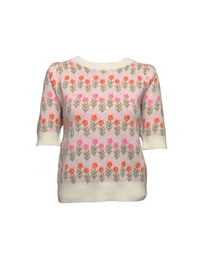 Ivory Short Sleeve Floral Knit Sweater - Clove & Ivy