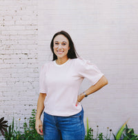 Mauve and White Herringbone Puff Sleeve Top - Clove & Ivy
