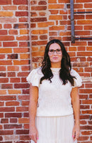 Off - White Cable Knit Short Flutter Sleeve Sweater - Clove & Ivy