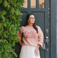 Cozy Embroidered Hello Fall Knit Crewneck Sweater - Clove & Ivy