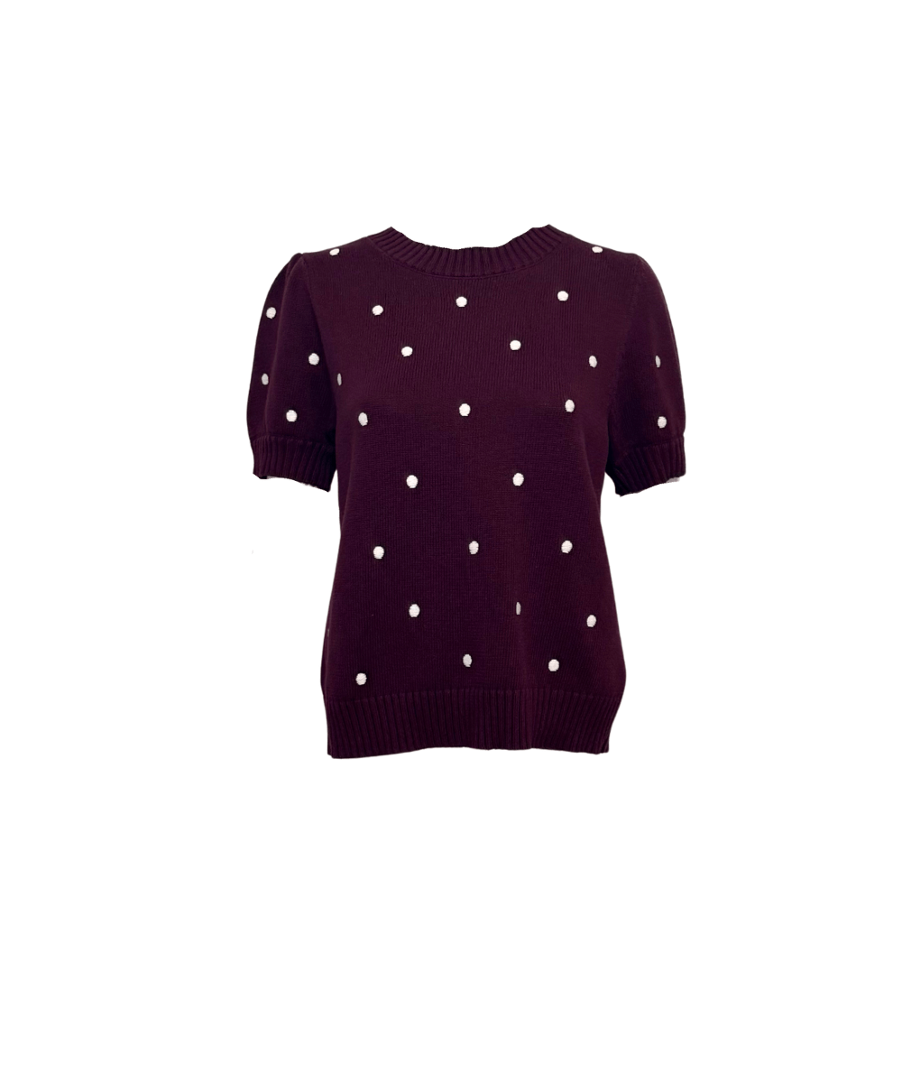 PUFF SHORT SLEEVE POLKA DOT SWEATER - PLUM, BLACK & HUNTER GREEN - Clove & Ivy