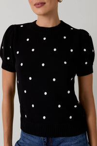 PUFF SHORT SLEEVE POLKA DOT SWEATER - PLUM, BLACK & HUNTER GREEN - Clove & Ivy