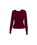 BURGANDY ROUND NECK LONG SLEEVE SMOCKED TOP - Clove & Ivy