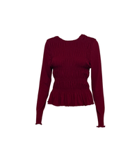 BURGANDY ROUND NECK LONG SLEEVE SMOCKED TOP - Clove & Ivy