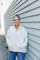 Cream High Neck Button Front Sweatshirt - Clove & Ivy