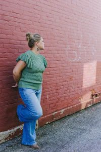 Sage Cable Knit Short Flutter Sleeve Sweater - Clove & Ivy