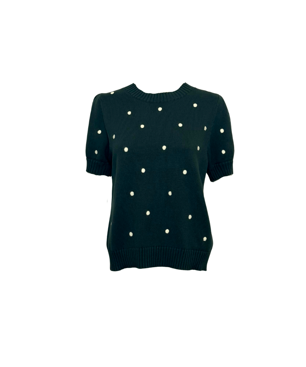 PUFF SHORT SLEEVE POLKA DOT SWEATER - PLUM, BLACK & HUNTER GREEN - Clove & Ivy