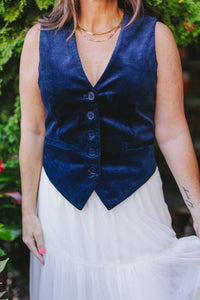 Navy Button Down Corduroy Vest - Clove & Ivy