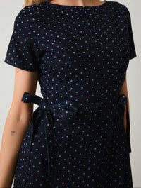 DENIM POLKA DOT SHORT SLEEVE SIDE TIES MINI DRESS - Clove & Ivy