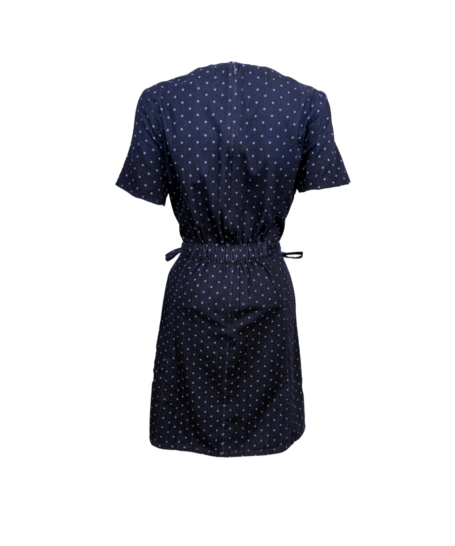 DENIM POLKA DOT SHORT SLEEVE SIDE TIES MINI DRESS - Clove & Ivy
