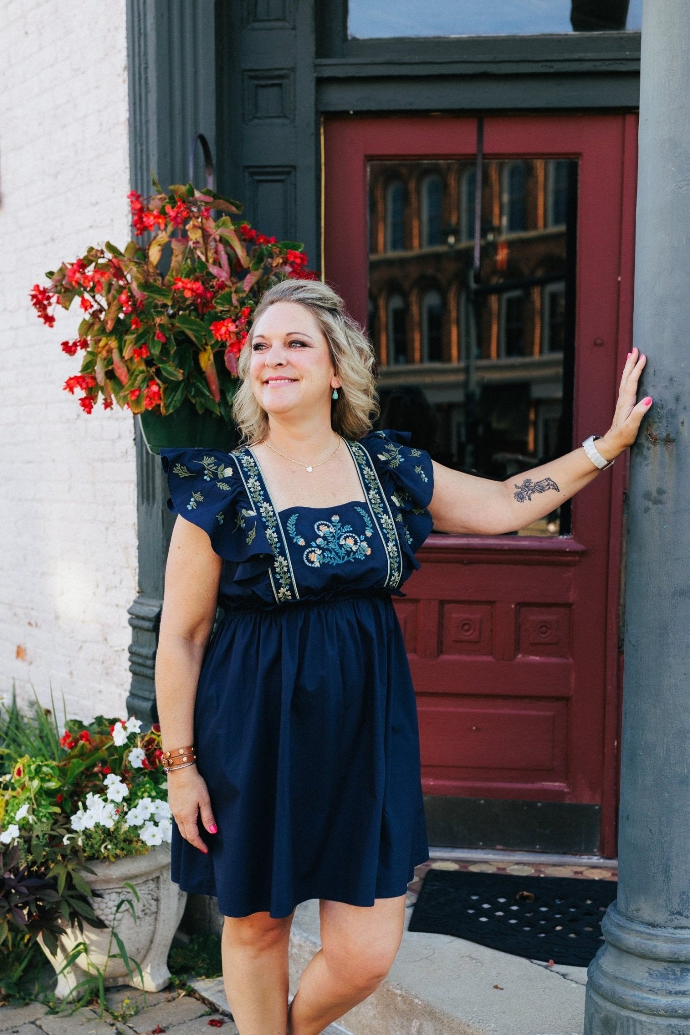 Navy Midnight Bloom Poplin Mini Dress