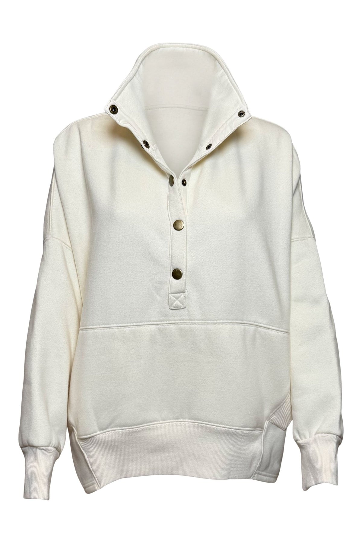 Cream High Neck Button Front Sweatshirt