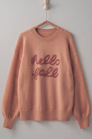 Cozy Embroidered Hello Fall Knit Crewneck Sweater - Clove & Ivy