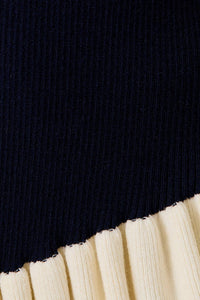 V - NECK LONG SLEEVE NAVY AND WHITE RIBBED TOP - Clove & Ivy