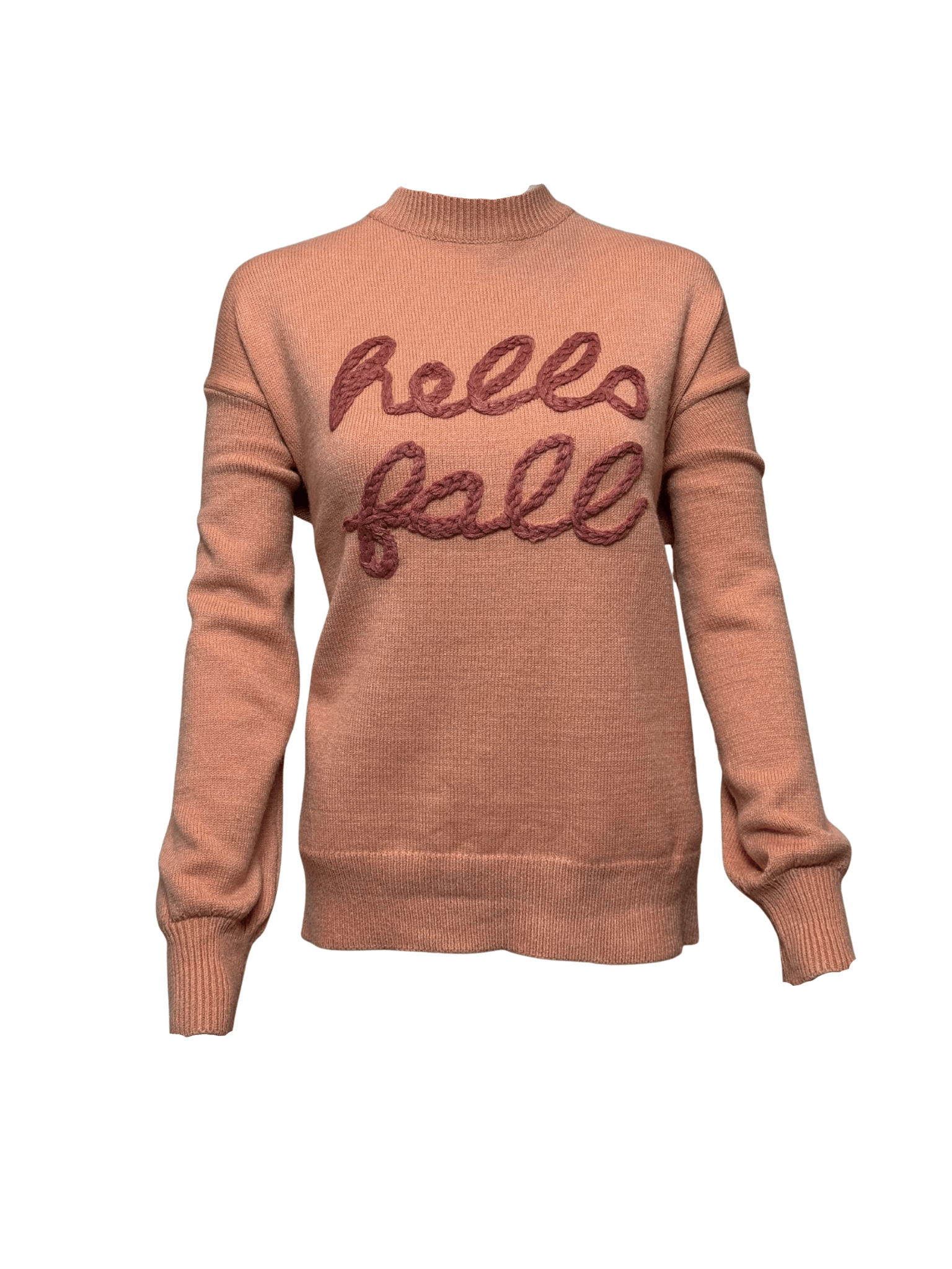 Cozy Embroidered Hello Fall Knit Crewneck Sweater - Clove & Ivy