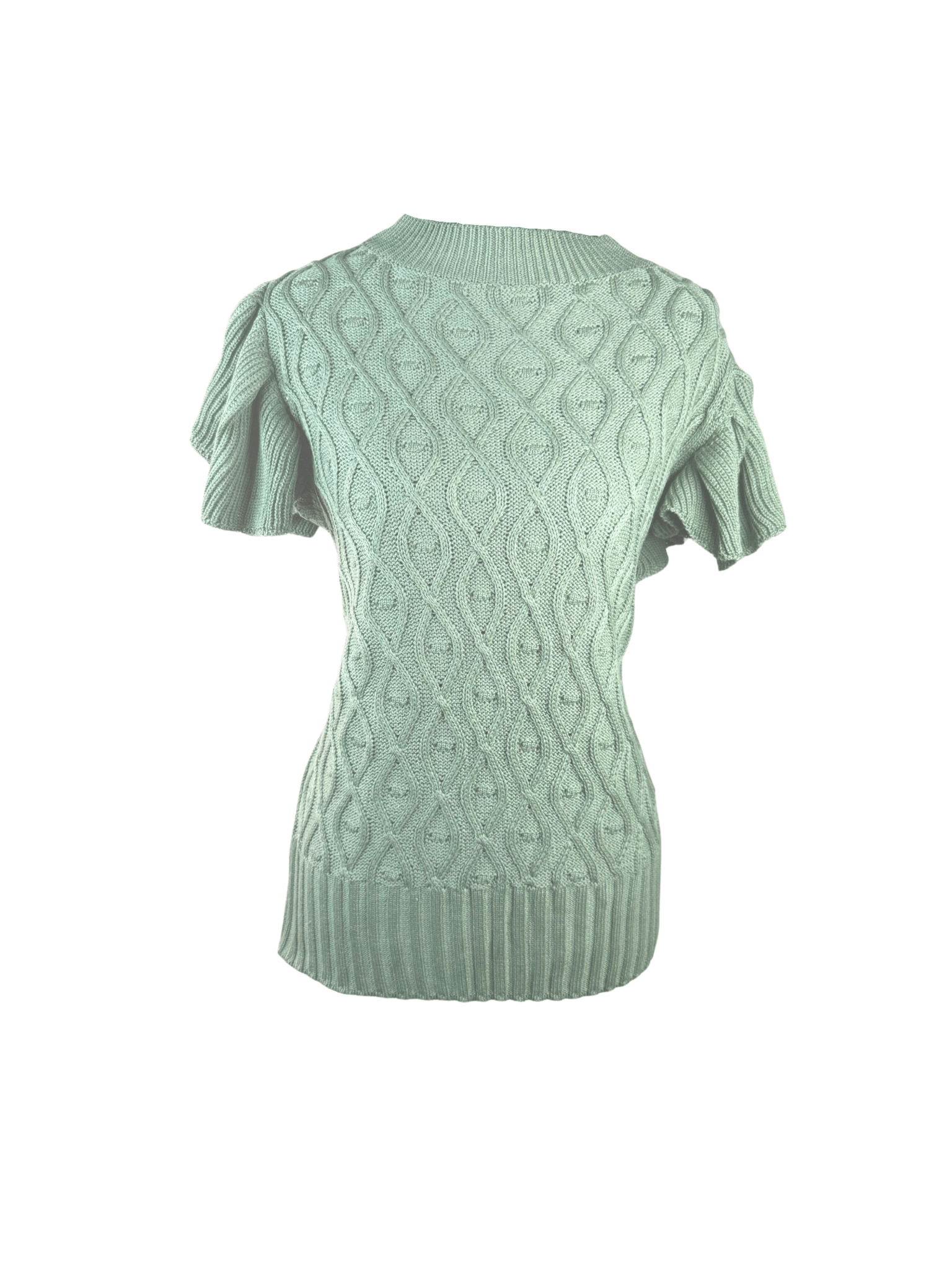 Sage Cable Knit Short Flutter Sleeve Sweater - Clove & Ivy