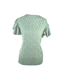Sage Cable Knit Short Flutter Sleeve Sweater - Clove & Ivy