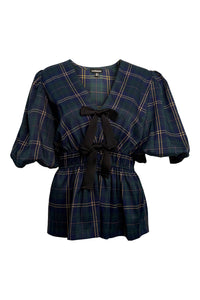 Eloise Green Tartan Peplum Top - Clove & Ivy