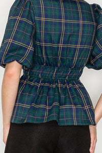 Eloise Green Tartan Peplum Top - Clove & Ivy