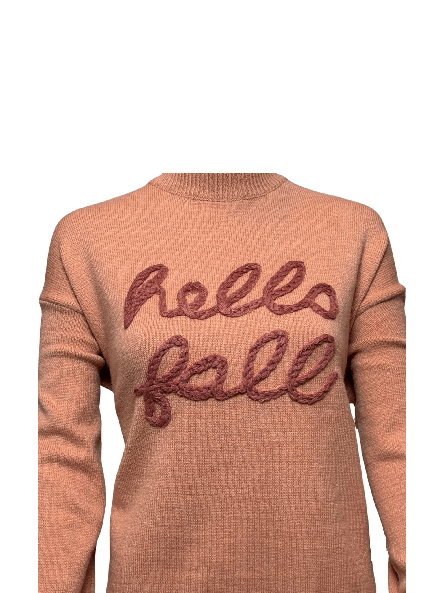 Cozy Embroidered Hello Fall Knit Crewneck Sweater - Clove & Ivy