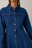 Long Sleeve Fit and Flare Denim Mini Dress - Clove & Ivy