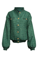 Metallic Green Tweed Bomber Jacket - Clove & Ivy