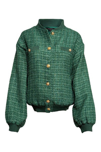 Metallic Green Tweed Bomber Jacket - Clove & Ivy