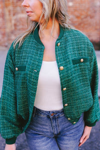 Metallic Green Tweed Bomber Jacket - Clove & Ivy
