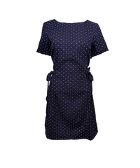 DENIM POLKA DOT SHORT SLEEVE SIDE TIES MINI DRESS - Clove & Ivy