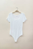 Solid Knit Off White Short Sleeve Bodysuit - Clove & Ivy