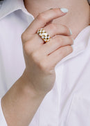 trendy gold and white checkered ring perfect for bold everyday style