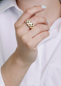 trendy gold and white checkered ring perfect for bold everyday style